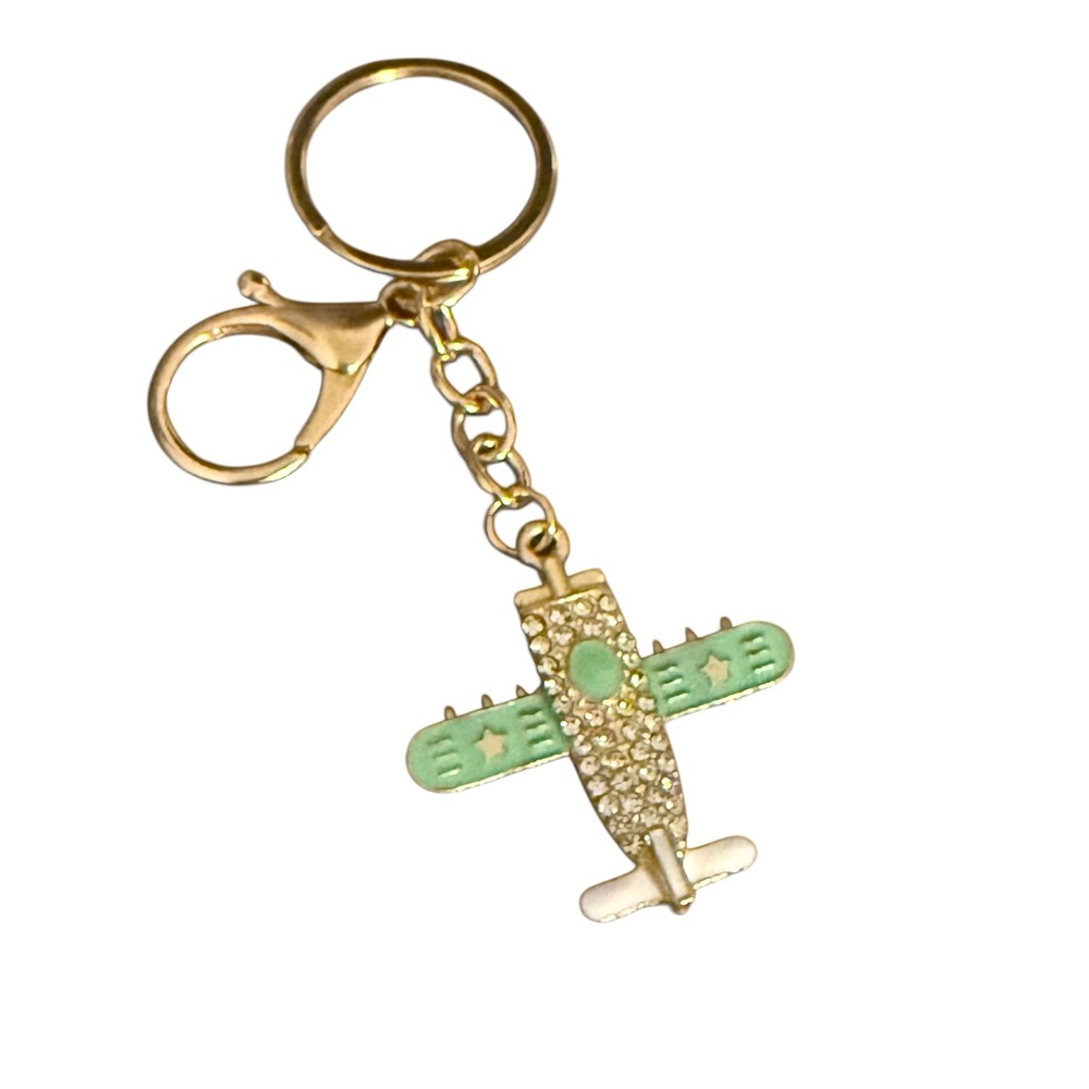Green Sparkly Airplane Keychain in Good Tone
